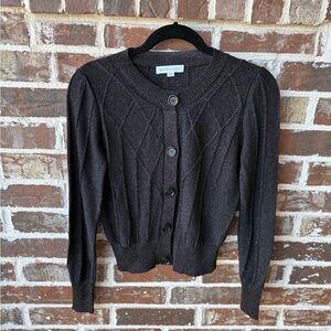 See by Chloe Black Metallic Argyle Cardigan Sweater Size 6